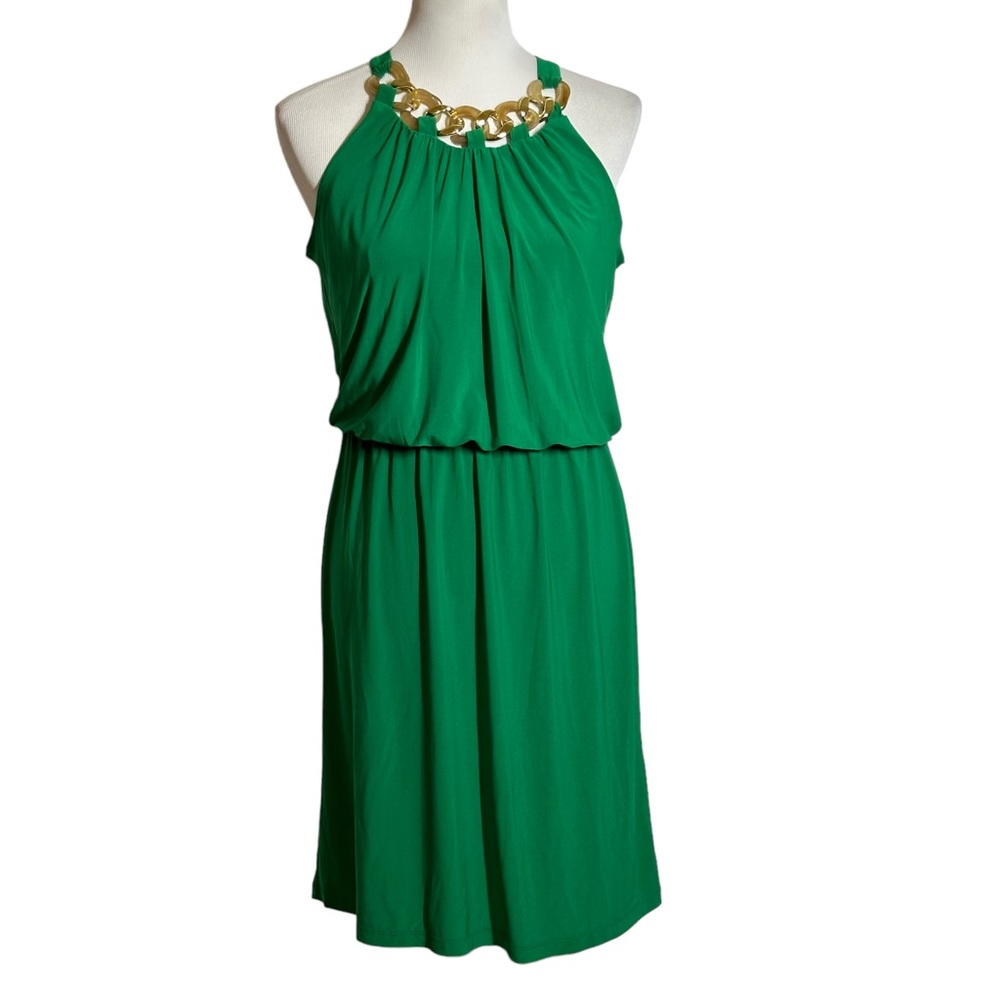 Dress Barn | Green Dress W/Gold chain neck Sz 6